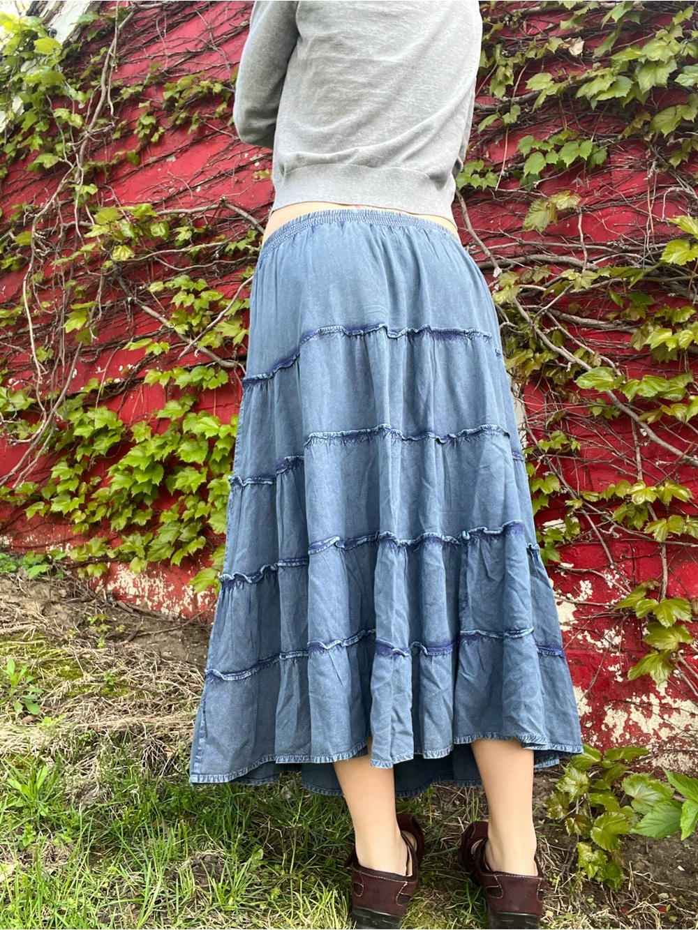 Mlle Gabrielle Blue Tiered Button-Front Midi Skirt - Picture 7 of 13